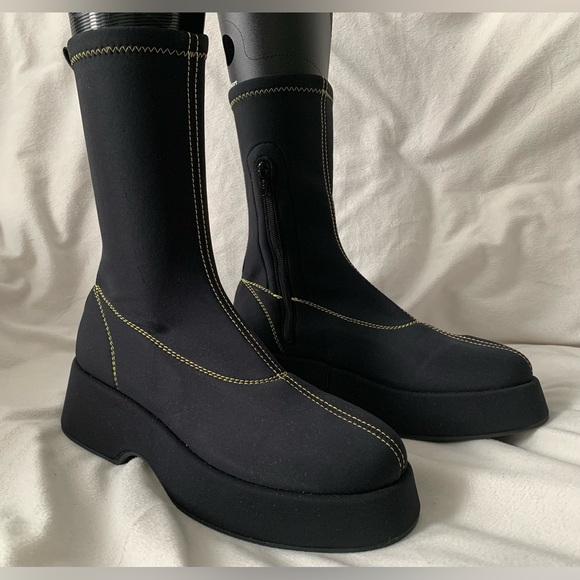 NEW Ganni Retro Flatform Ankle Sockboots Black/Yellow Size EU 39/US 9 - Picture 5 of 12